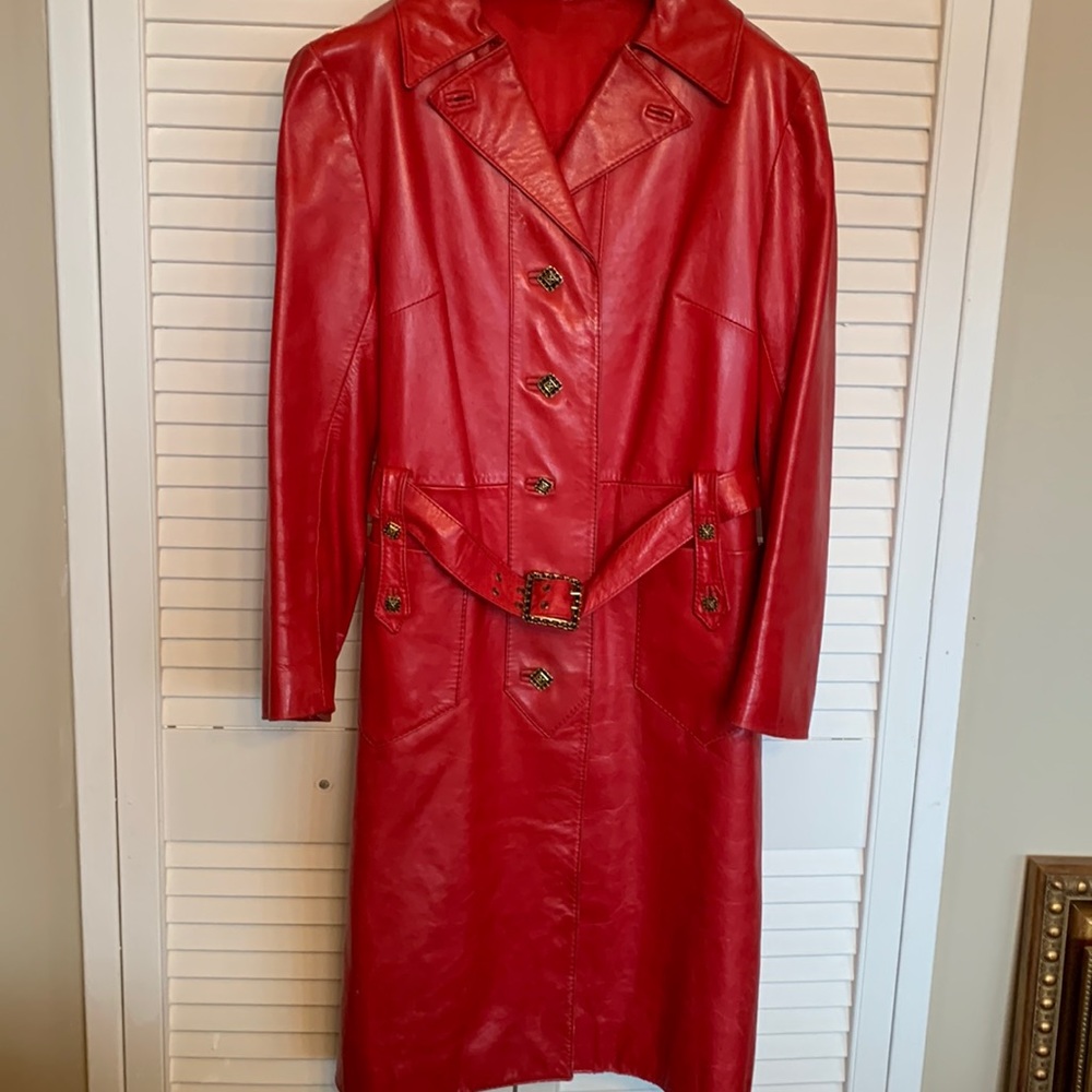 Vintage Cherry Red Leather Coat